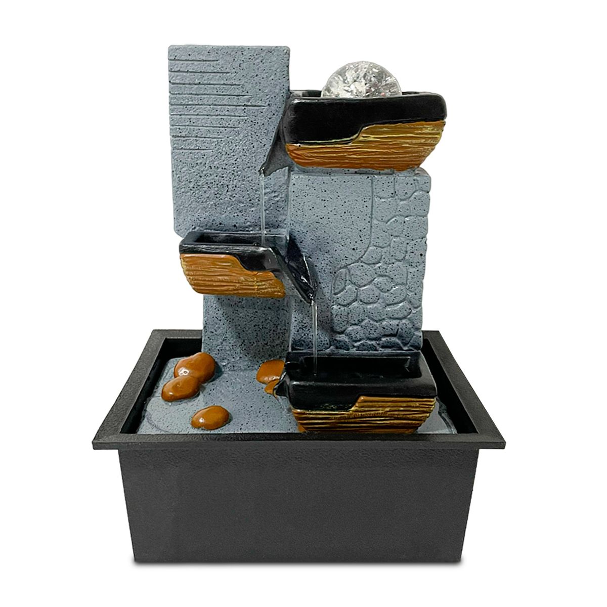 MUNDO ONLINE - Fuente de Agua Tronco Multi Cascada 3 Niveles con Iluminación LED