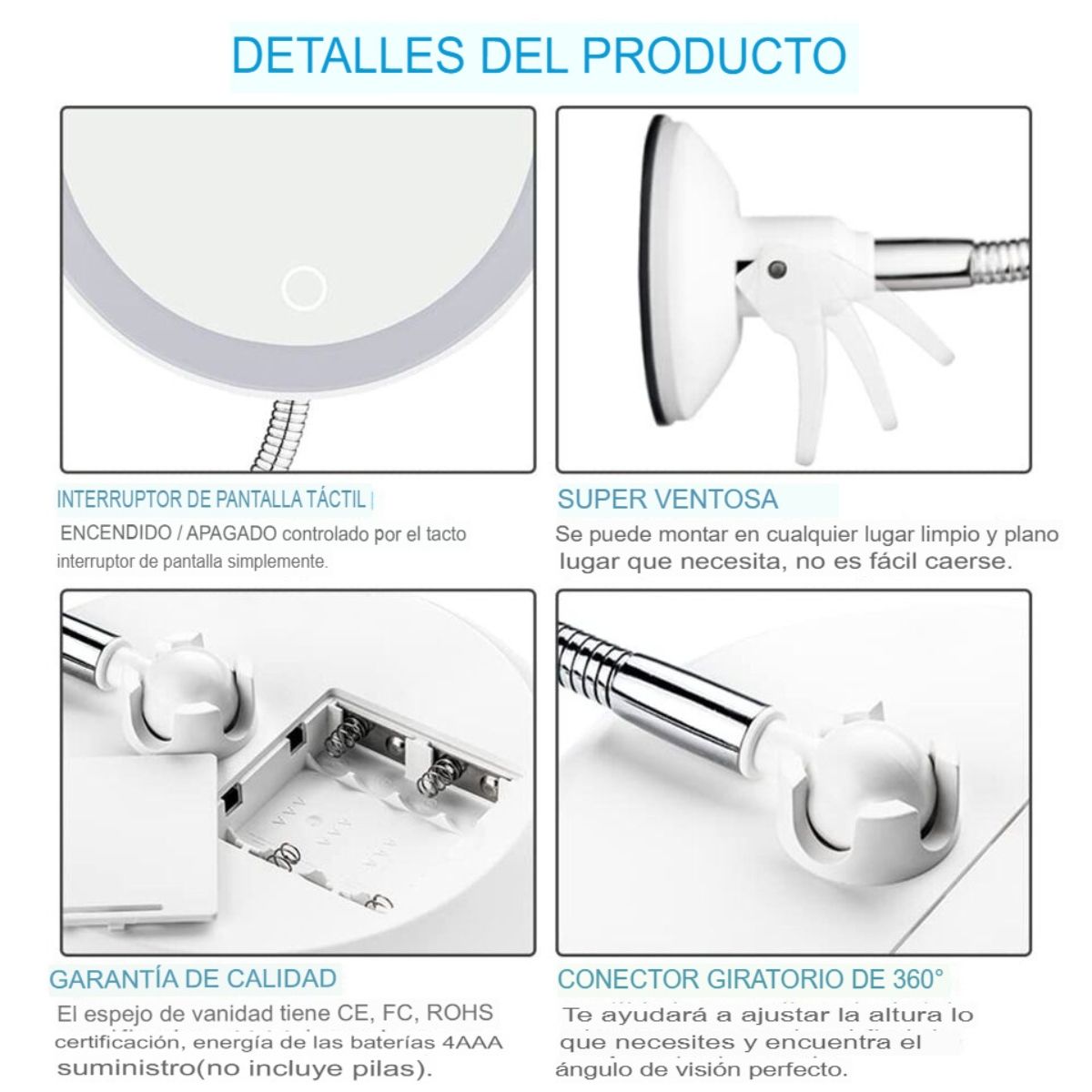 GENERICO - Espejo de Maquillaje con aumento x10 y luces LED