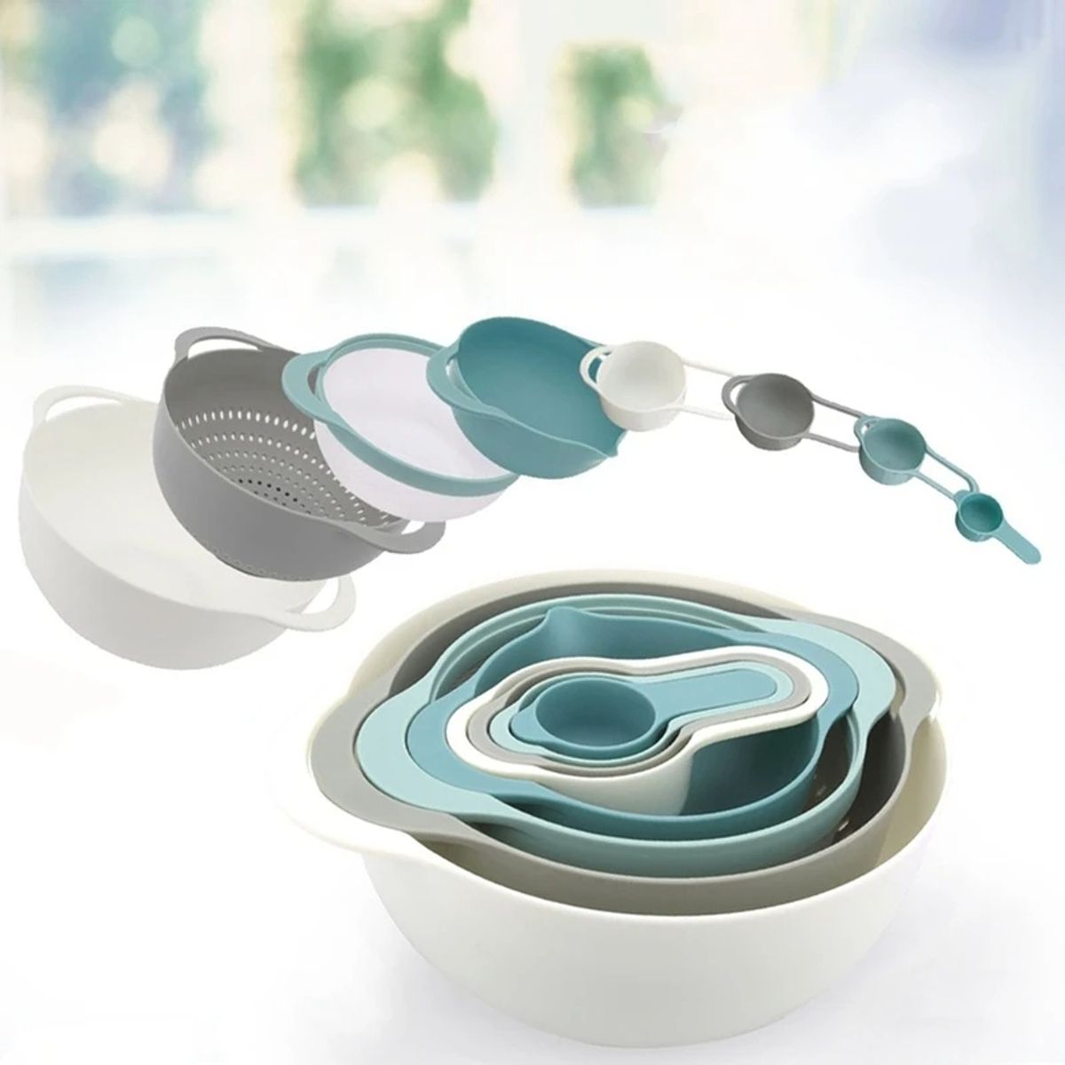 CRUSEC - Juego De 8 Tazones Anidados Con Medidoras Multifuncion Azul