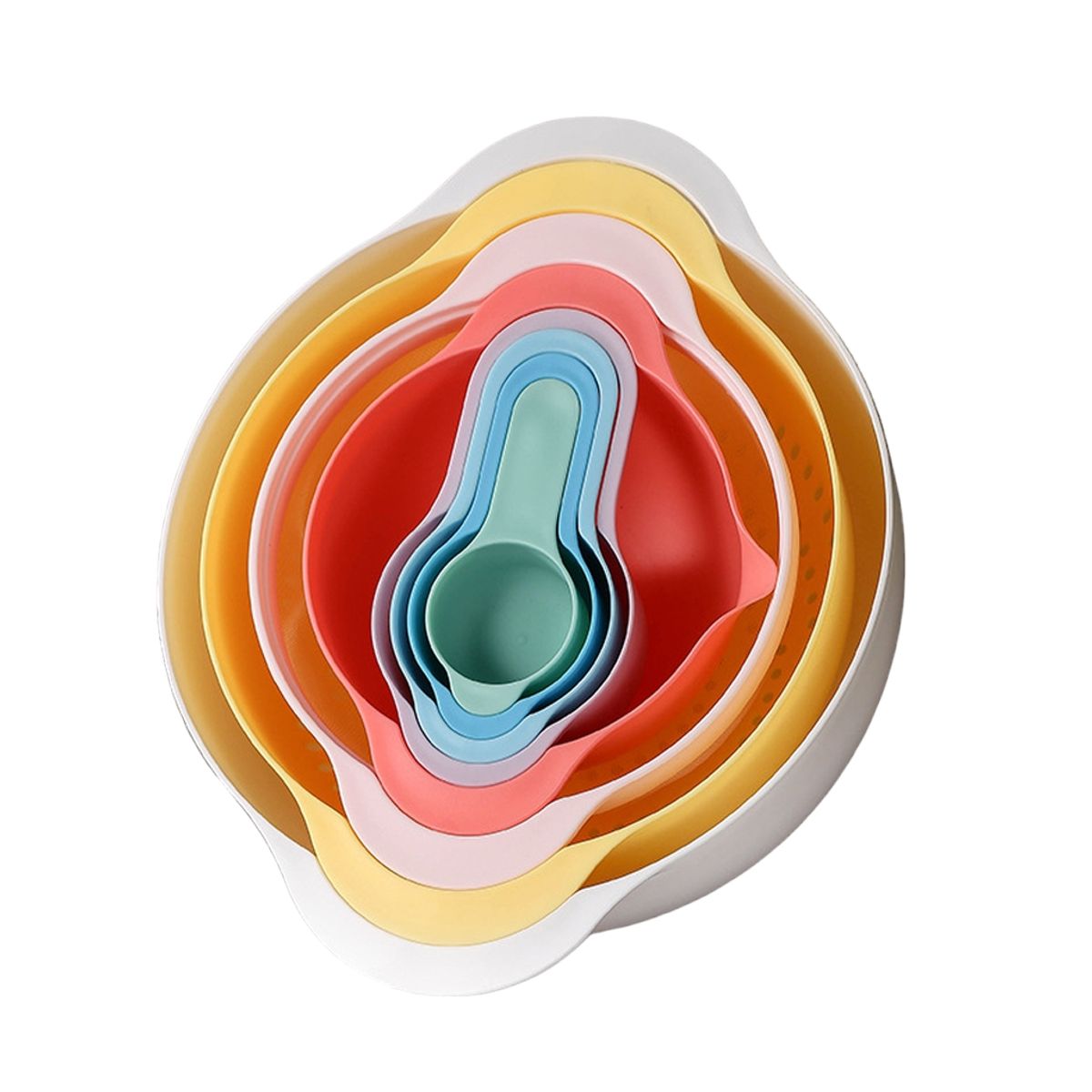 CRUSEC - Juego De 8 Tazones Anidados Con Medidoras Multifuncion Arcoiris