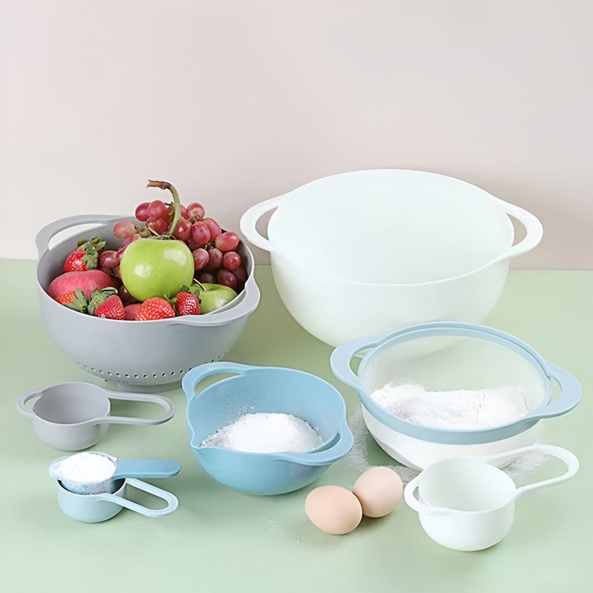 CRUSEC - Juego De 8 Tazones Anidados Con Medidoras Multifuncion Arcoiris