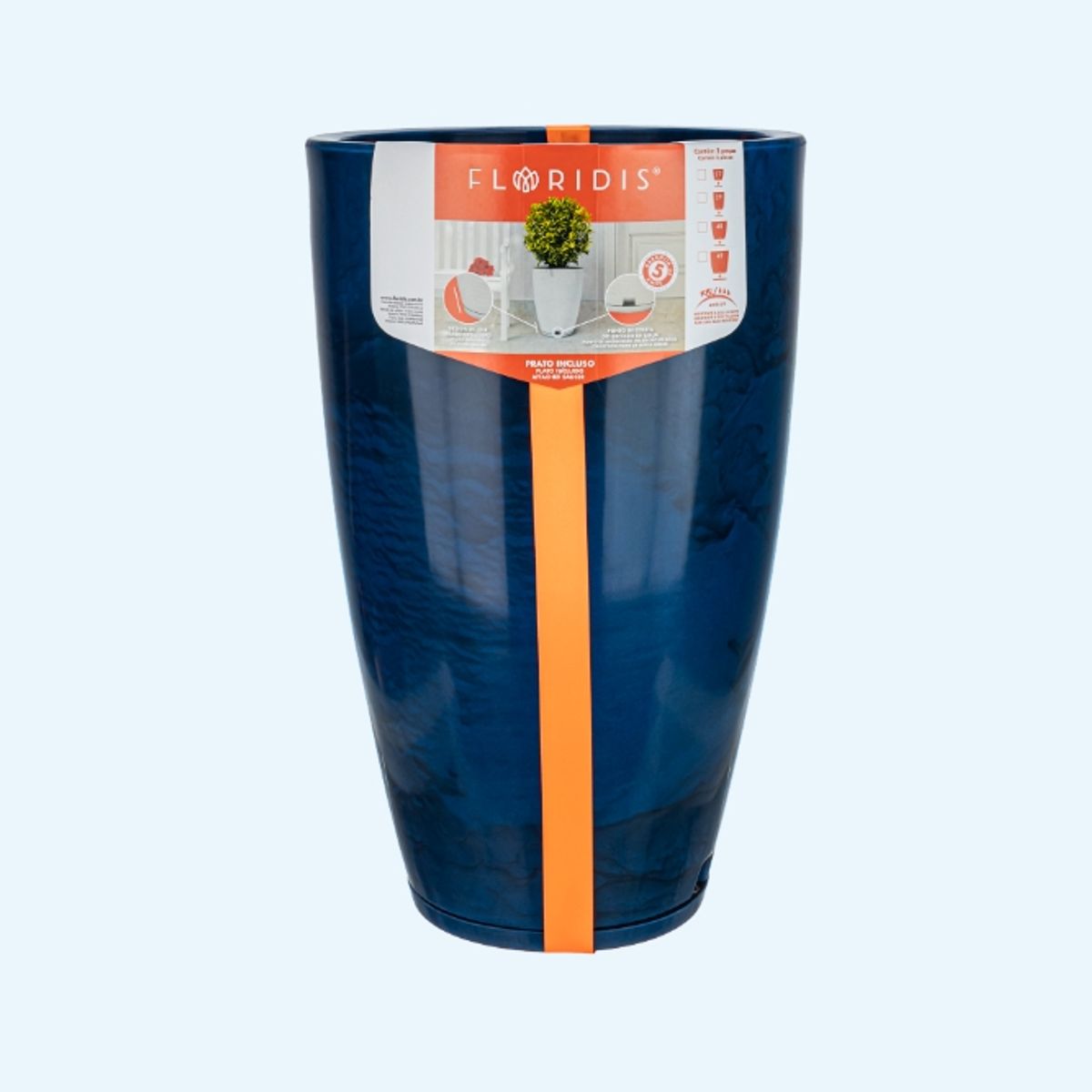 FLORIDIS - MACETERO FLORIDIS AZUL EFECTO MARMOL AMSTERDAM 65CM ALTO CON PLATO