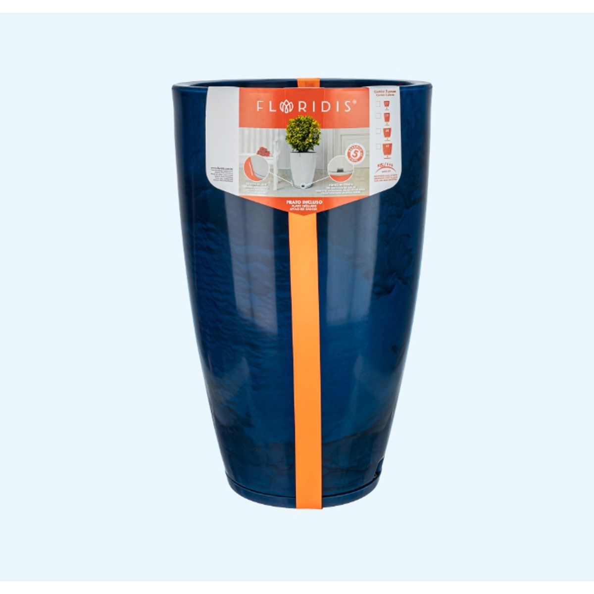 FLORIDIS - MACETERO FLORIDIS AZUL EFECTO MARMOL AMSTERDAM 65CM ALTO CON PLATO
