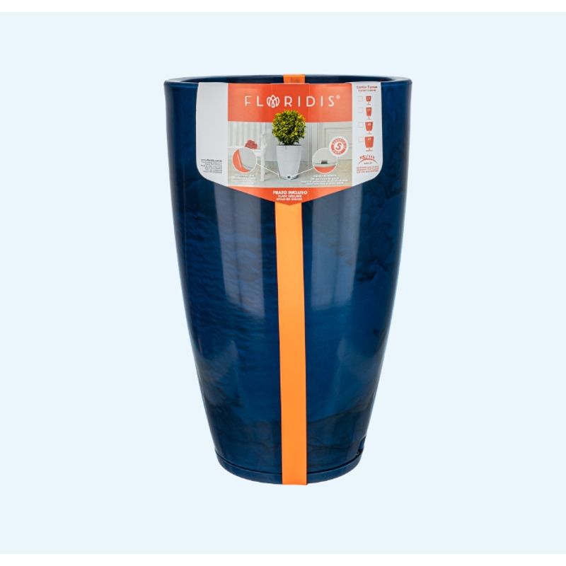 FLORIDIS - MACETERO FLORIDIS AZUL EFECTO MARMOL AMSTERDAM 65CM ALTO CON PLATO