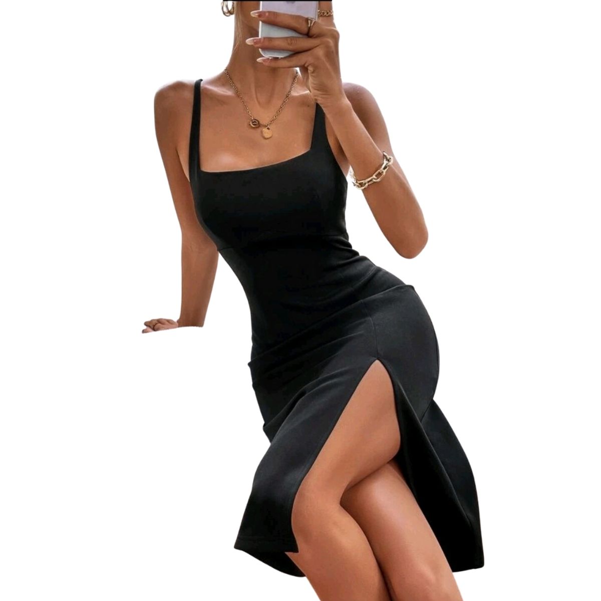 GENERICO - VESTIDO AJUSTADO SIN MANGAS CON ABERTURA IDEAL PARA VERANO V040
