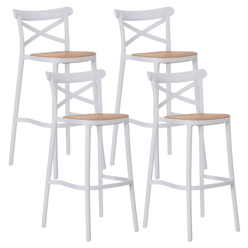 PANDALINO - Pack 4 Taburetes Bar Valentino Blanco 65 cm - Apilable- Exterior