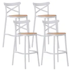 PANDALINO - Pack 4 Taburetes Bar Valentino Blanco 65 cm - Apilable- Exterior