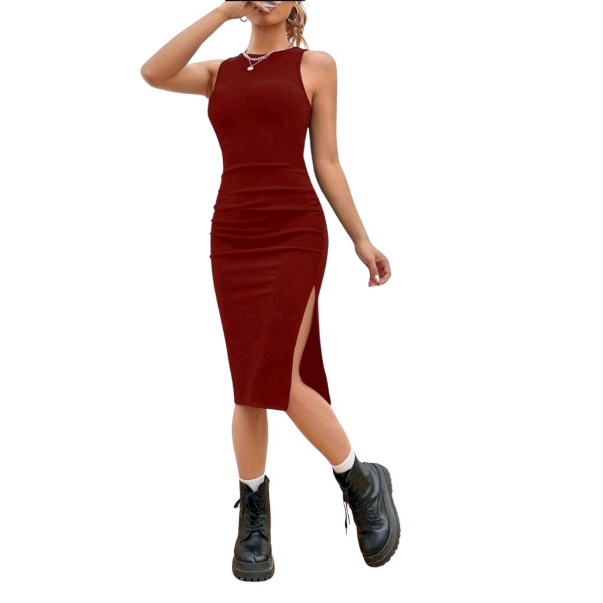 GENERICO - VESTIDO AJUSTADO CON ABERTURA SIN MANGAS IDEAL PARA VERANO V039