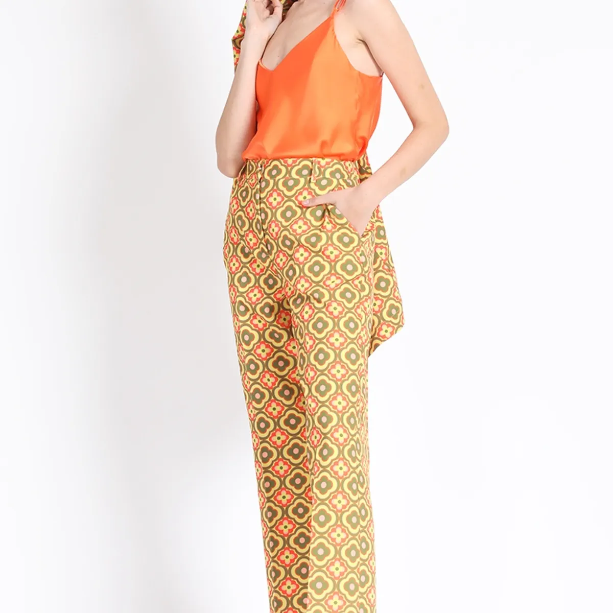 LIOLA - Pantalon Recto Estampado Verde Liola