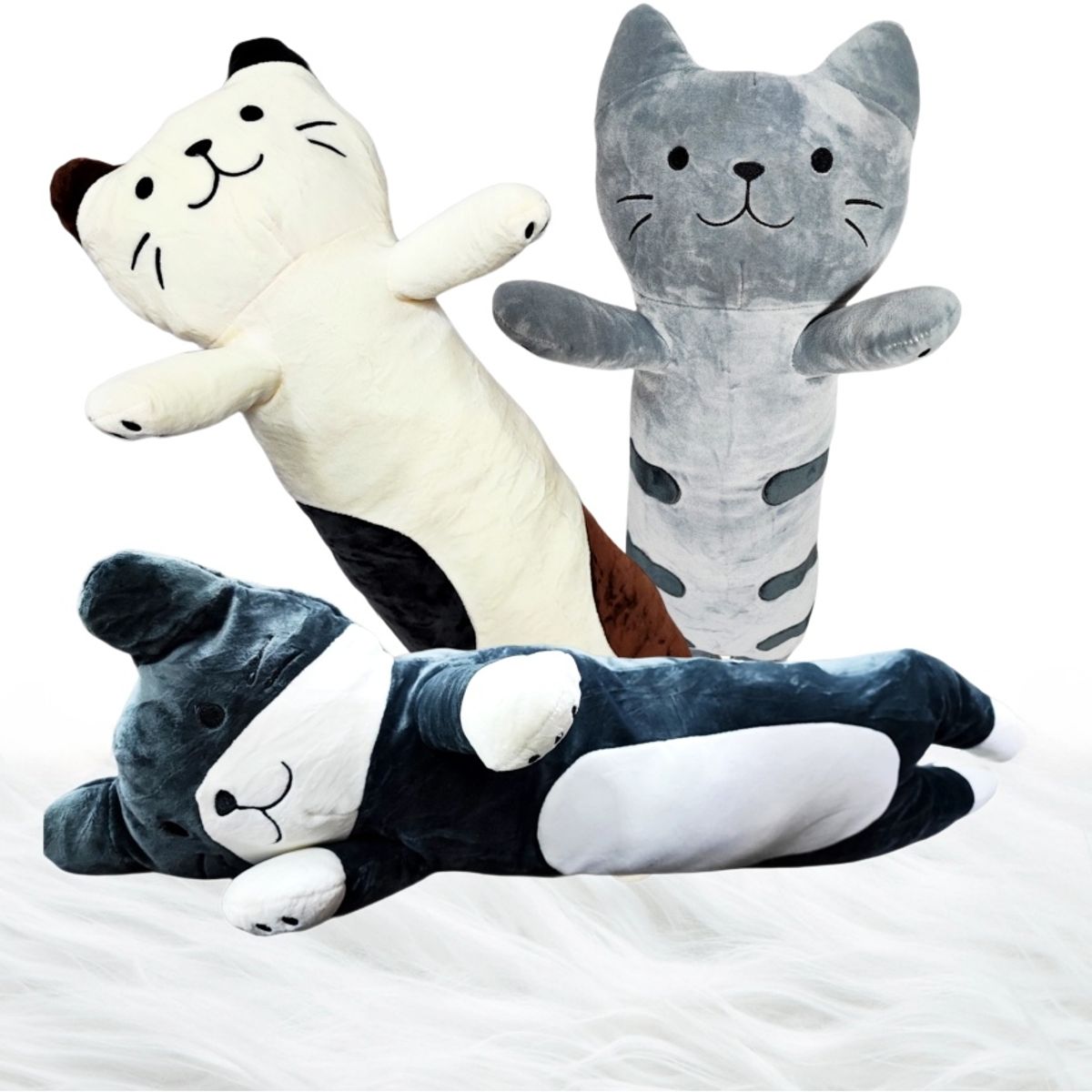 GENERICO - Cojín Gatito Peluche Felpa Gato Kawaii Abrazable 70cm GRIS