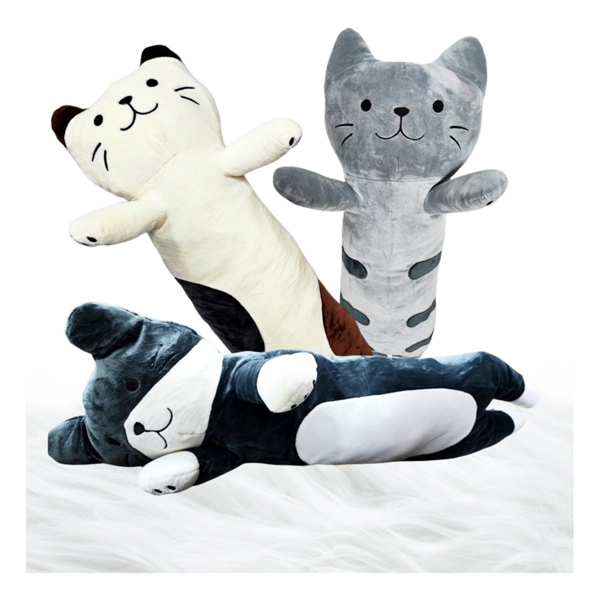 GENERICO - Cojín Gatito Peluche Felpa Gato Kawaii Abrazable 70cm GRIS