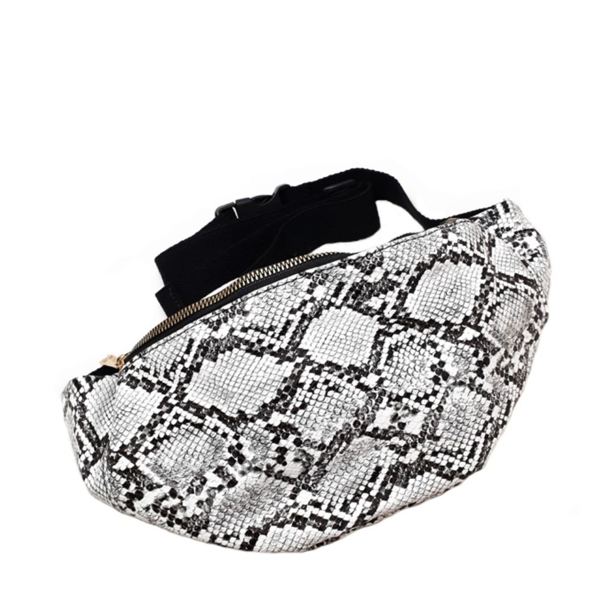 VANE COLLECTION - Cartera tipo banano mujer ecocuero print negro y blanco