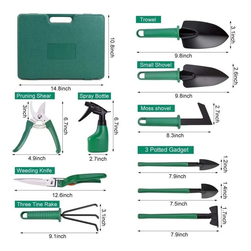 GENERICO - Kit Herramientas Cuidado  De Jardinería Acero Rastrillo Tijera Podar