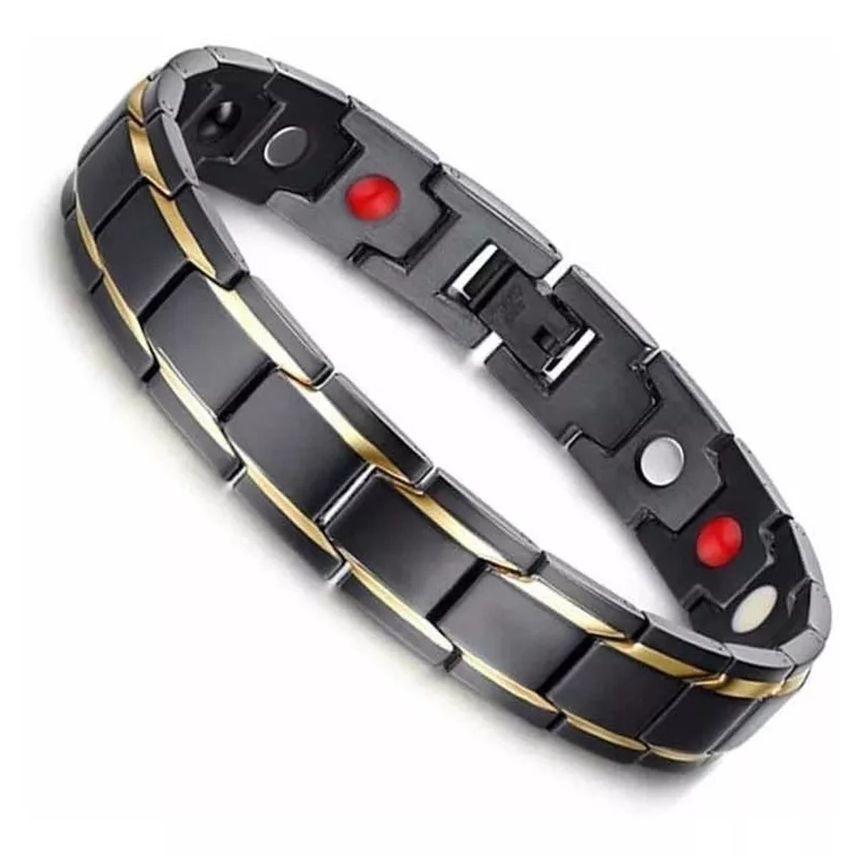 GENERICO - Pulsera De Imán Negra Terapia Magnética Acero Negro Elegante