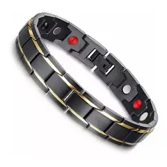 GENERICO - Pulsera De Imán Negra Terapia Magnética Acero Negro Elegante