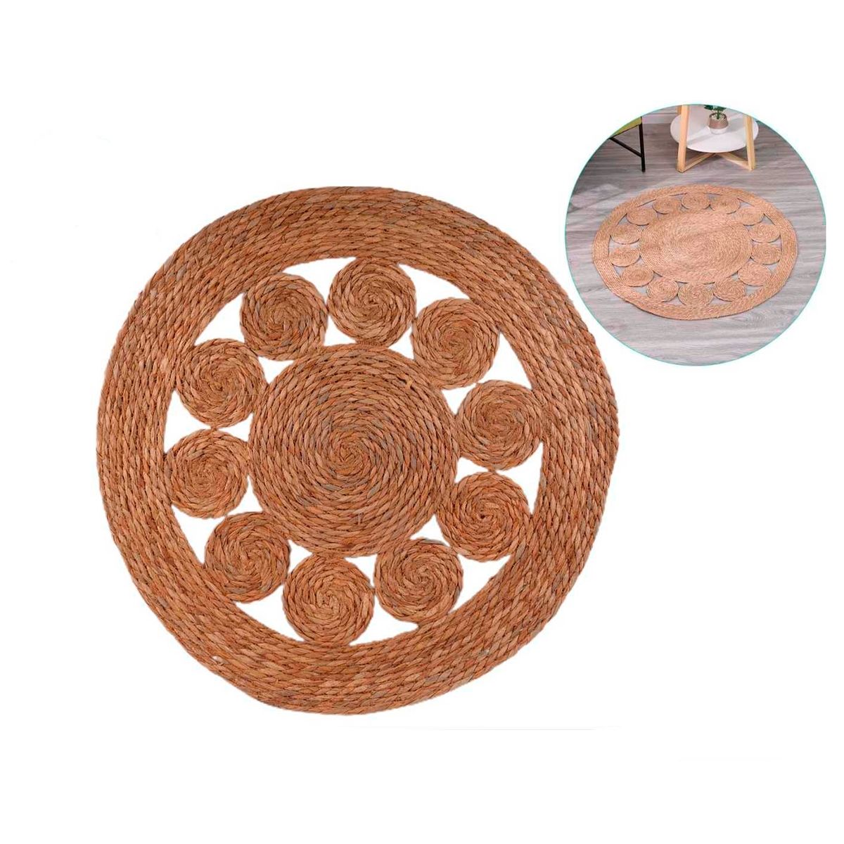 NEWTREE - Alfombra de Mimbre Redonda Diseño 90cm