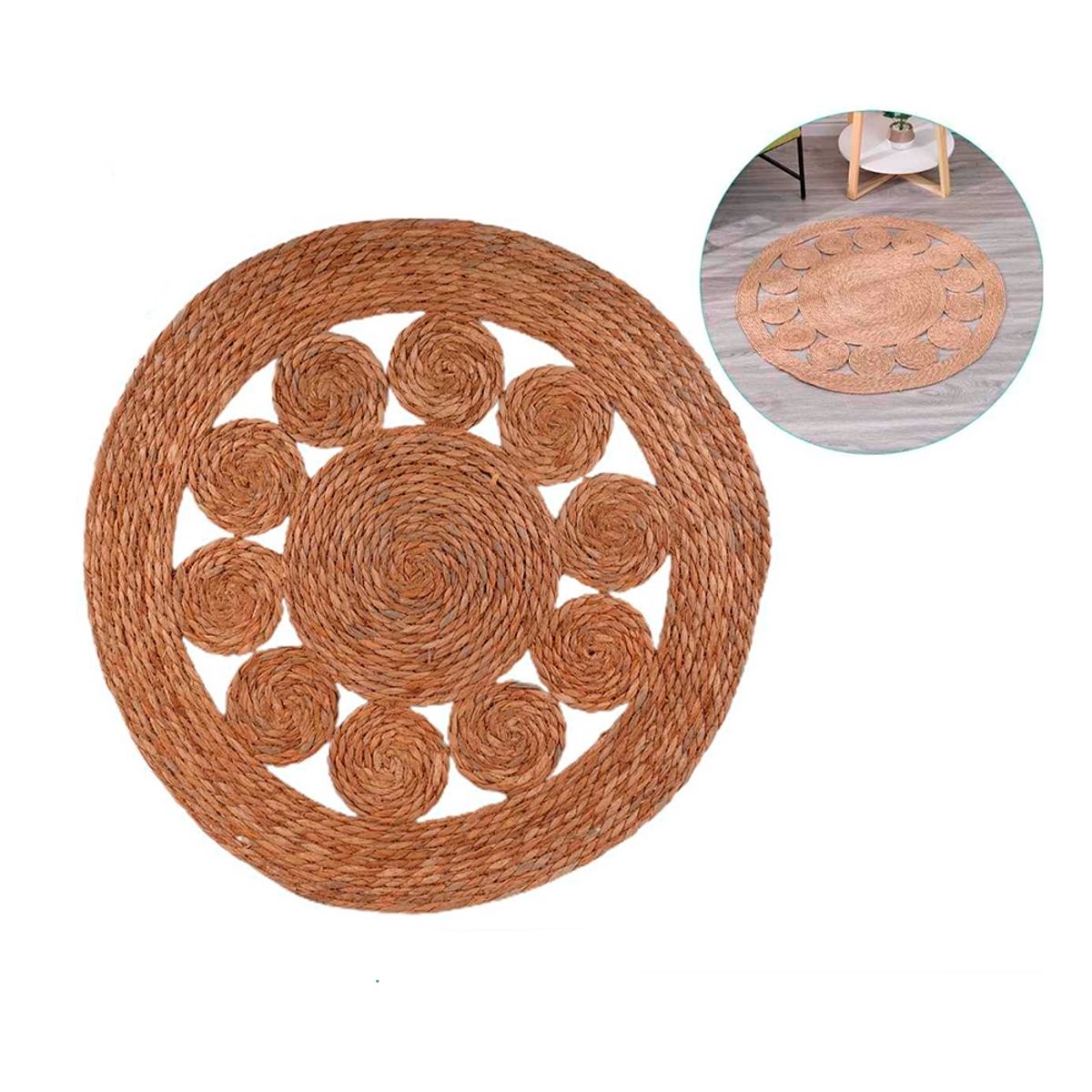 NEWTREE - Alfombra De Mimbre Redonda Decorativa Diseño 120cm