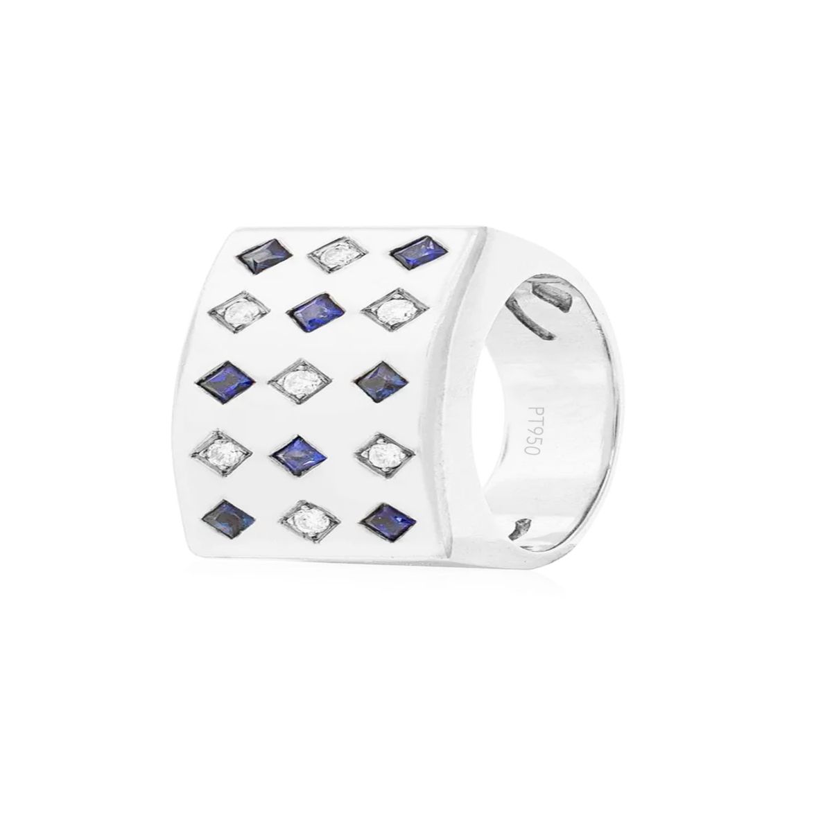 JB JOYAS BARON - Anillo de Platino 950 Modelo Prinsa 7 Diamantes Corte Brillante de 2pts Y 08 Zafiros naturales 2x2