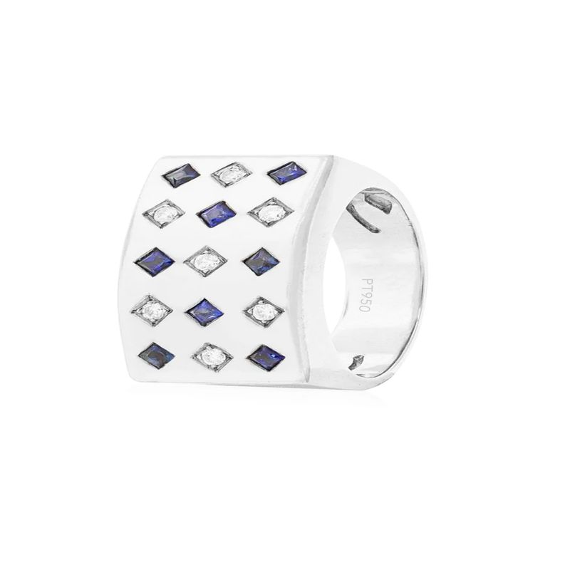 JB JOYAS BARON - Anillo de Platino 950 Modelo Prinsa 7 Diamantes Corte Brillante de 2pts Y 08 Zafiros naturales 2x2