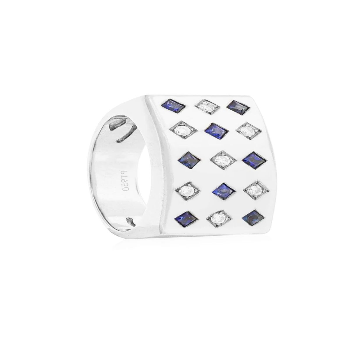 JB JOYAS BARON - Anillo de Platino 950 Modelo Prinsa 7 Diamantes Corte Brillante de 2pts Y 08 Zafiros naturales 2x2