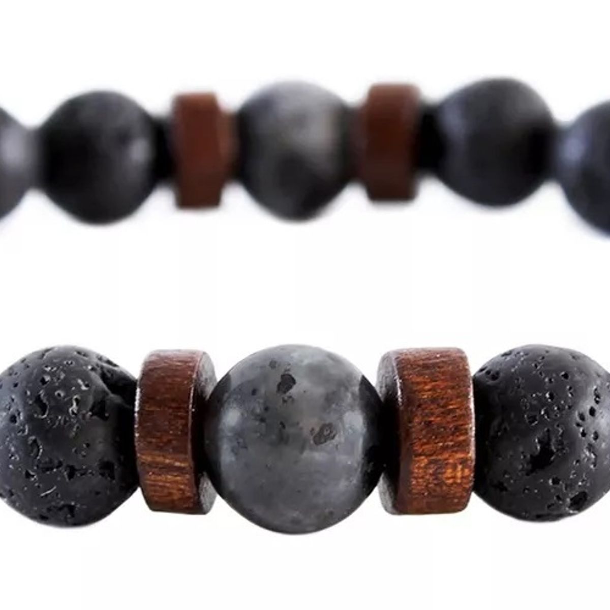GENERICO - Pulsera De Piedras Naturales Volcánica Y Madera