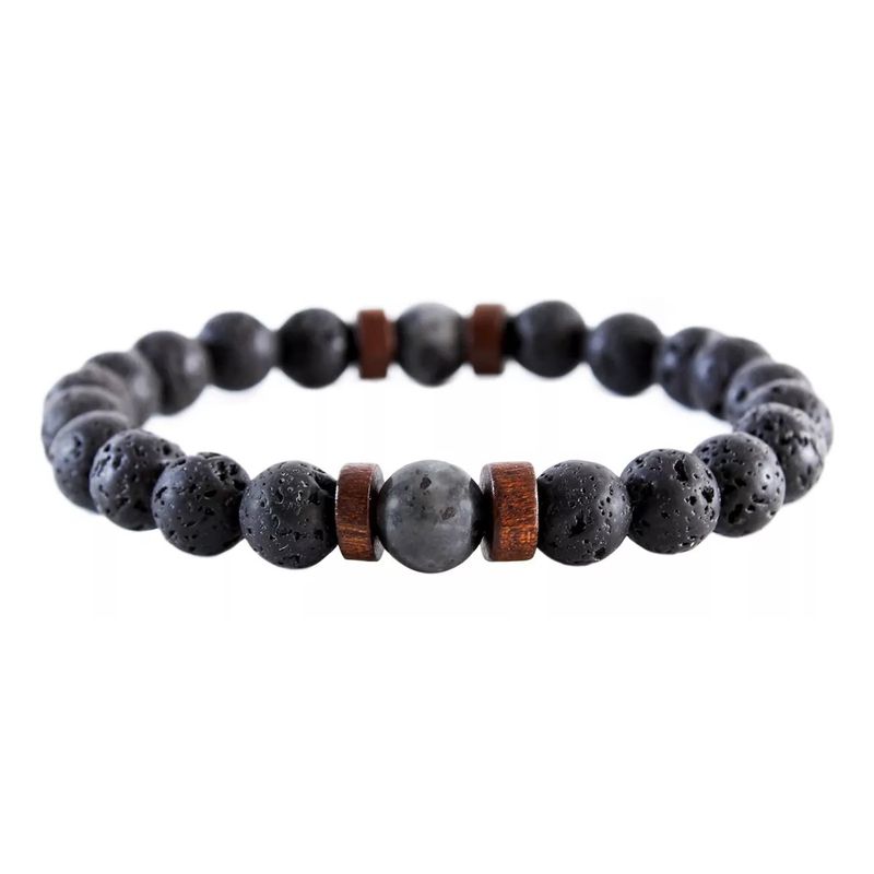 GENERICO - Pulsera De Piedras Naturales Volcánica Y Madera