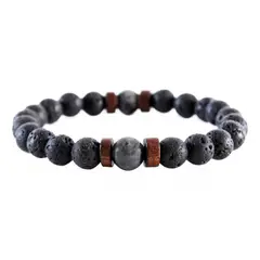 GENERICO - Pulsera De Piedras Naturales Volcánica Y Madera
