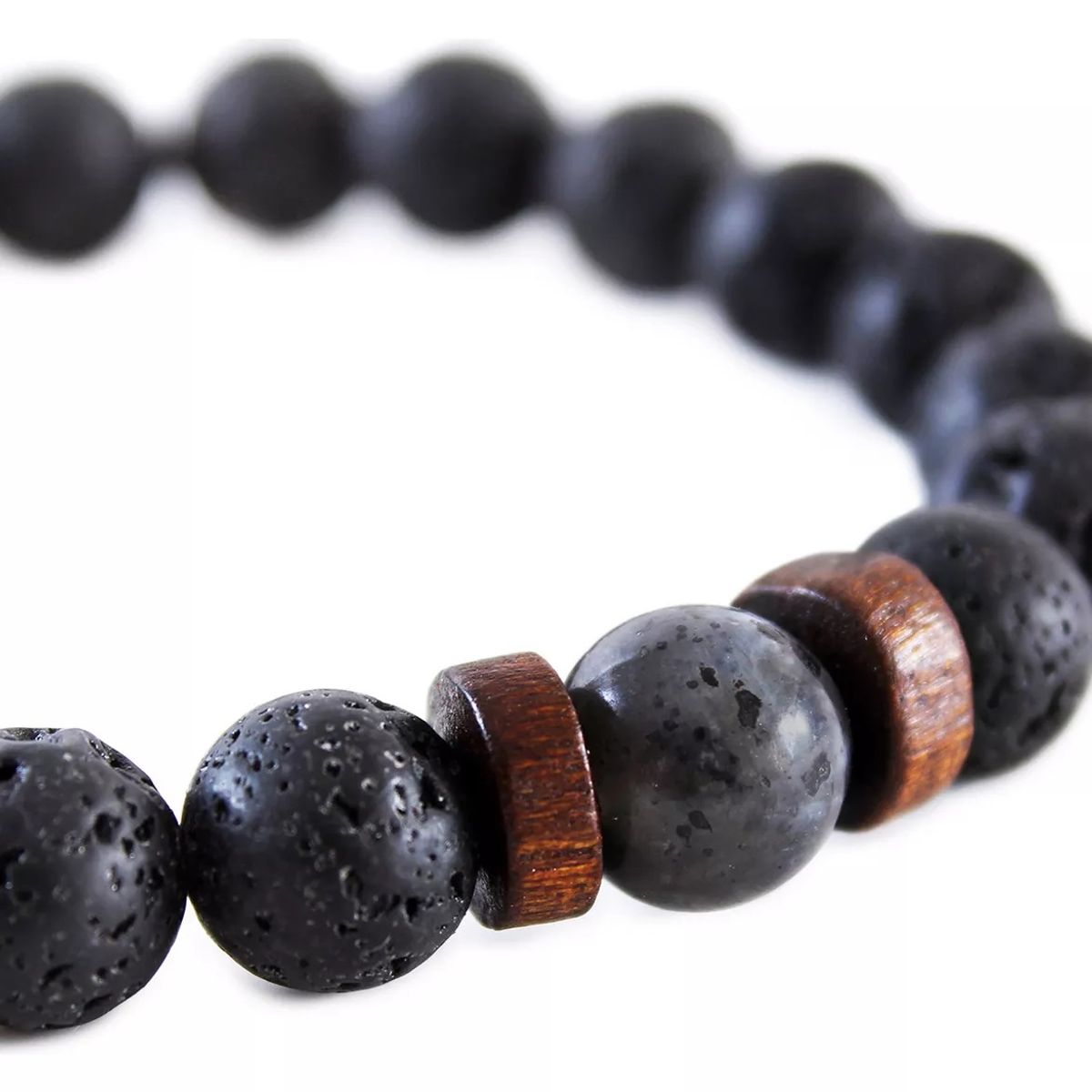 GENERICO - Pulsera De Piedras Naturales Volcánica Y Madera