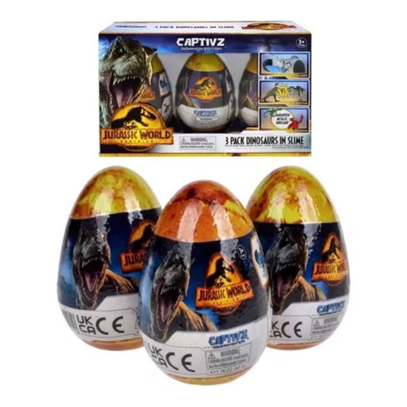 JURASSIC WORLD - Pack 3 Huevos Con Dinosaurios Slime Monedas Y Guia Jurassic