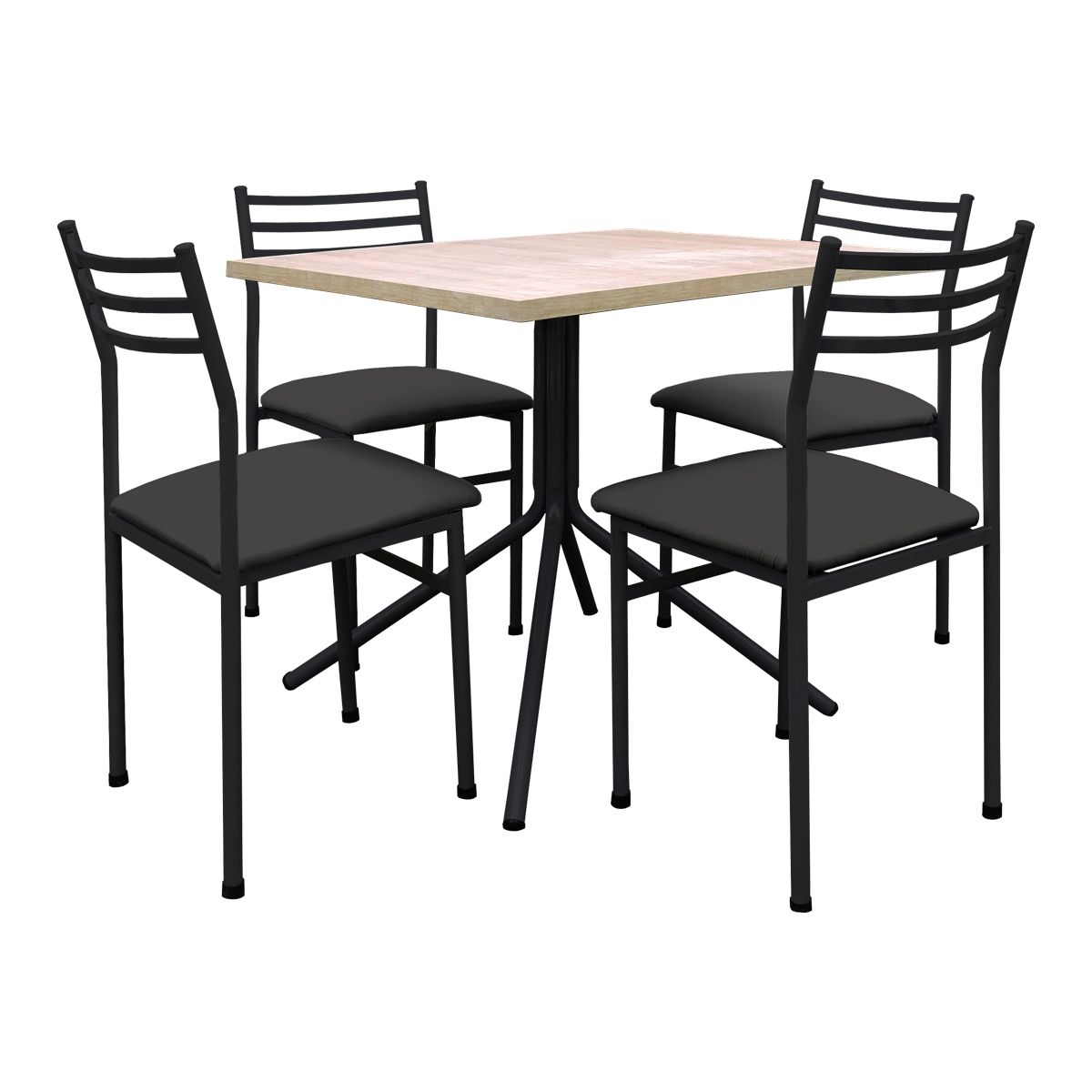 FUTONES Y MUEBLES - Comedor metálico 4 sillas Summer Negro/Negro.