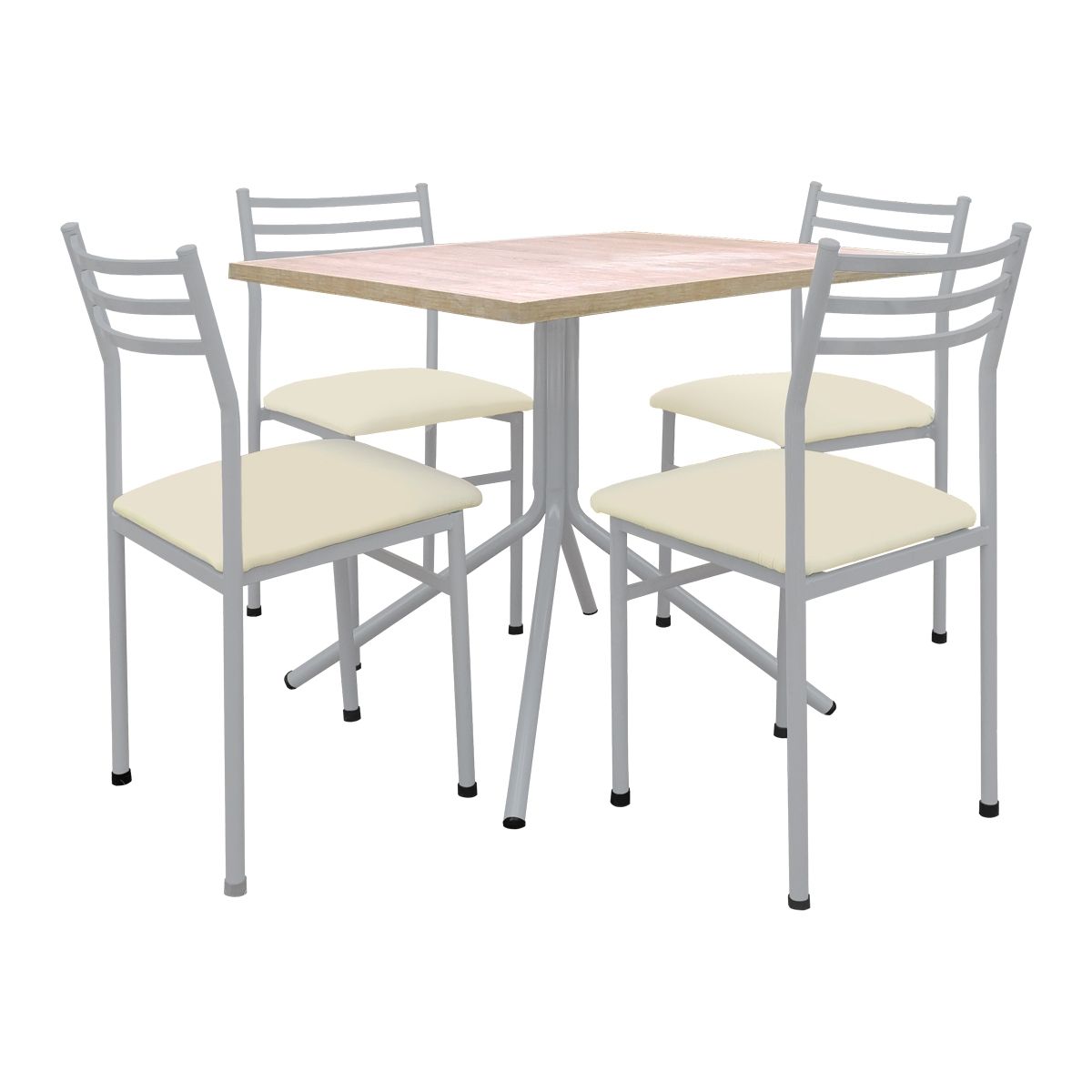 FUTONES Y MUEBLES - Comedor metálico 4 sillas Summer Plata/Crudo.