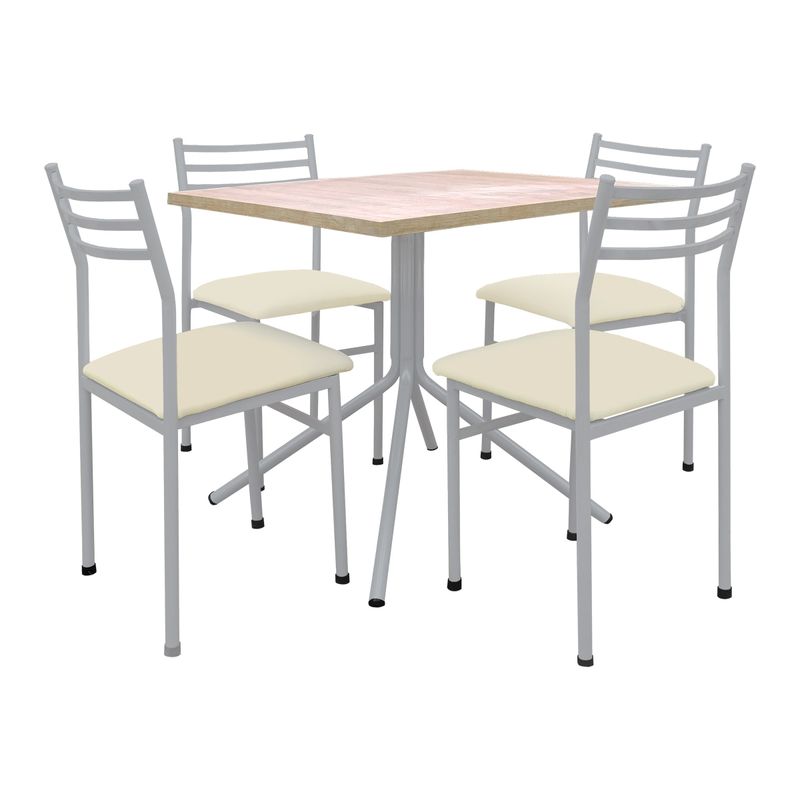 FUTONES Y MUEBLES - Comedor metálico 4 sillas Summer Plata/Crudo