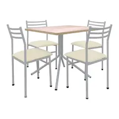 FUTONES Y MUEBLES - Comedor metálico 4 sillas Summer Plata/Crudo