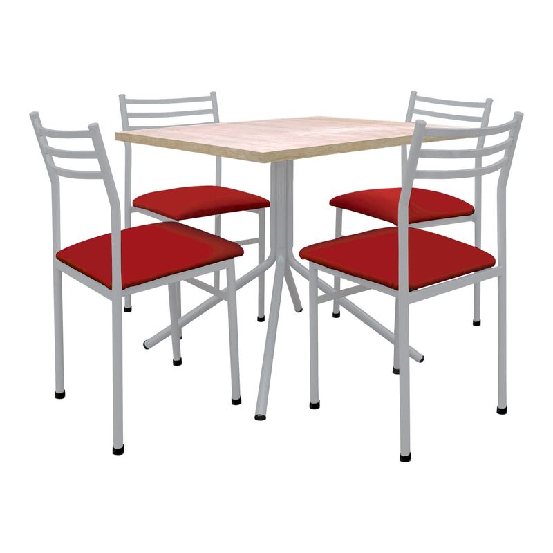 FUTONES Y MUEBLES - Comedor metálico 4 sillas Summer Plata/Rojo.