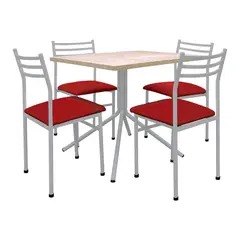 FUTONES Y MUEBLES - Comedor metálico 4 sillas Summer Plata/Rojo.