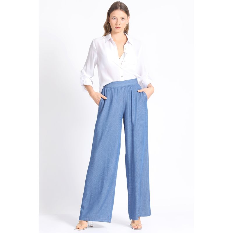 LIOLA - Pantalon Ancho Chambray Listado, Azul Liola