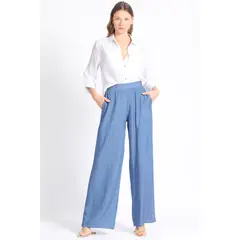LIOLA - Pantalon Ancho Chambray Listado, Azul