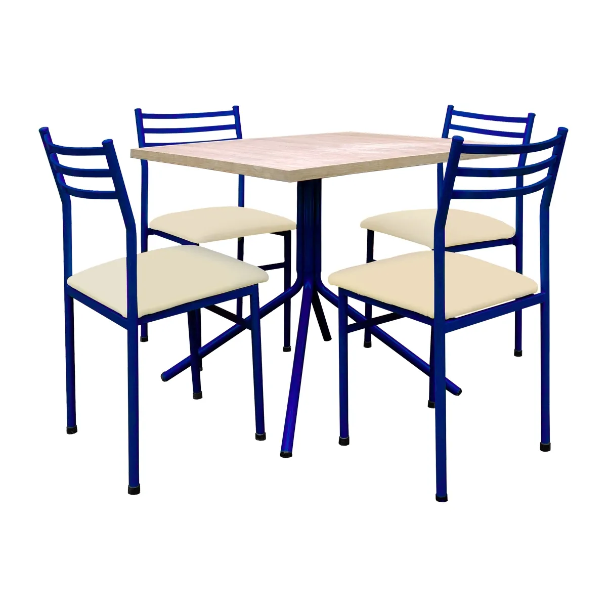 FUTONES Y MUEBLES - Comedor metálico 4 sillas Summer Azul/Crudo.