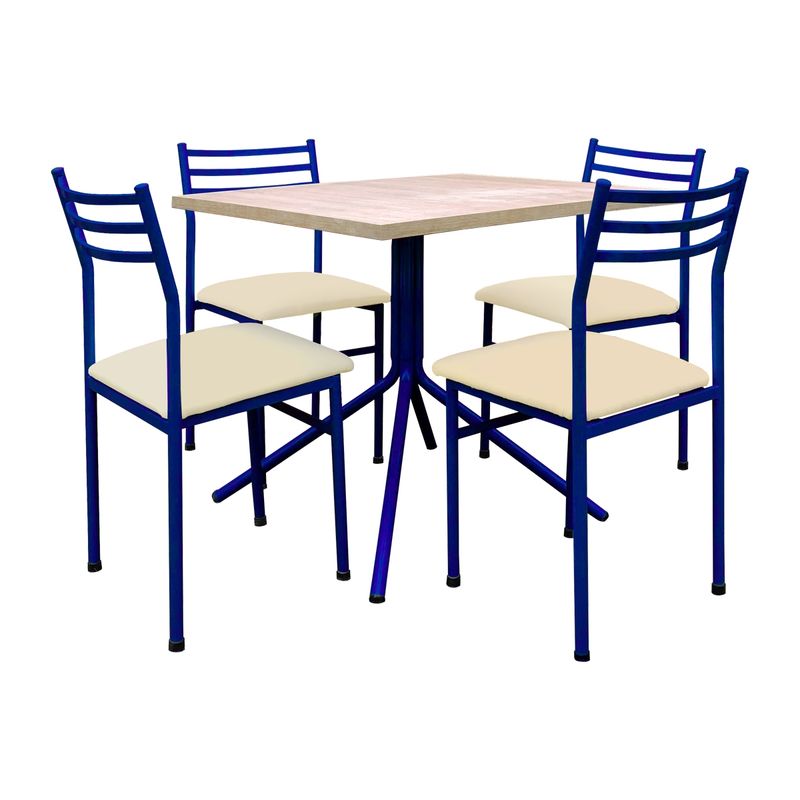 FUTONES Y MUEBLES - Comedor metálico 4 sillas Summer Azul/Crudo