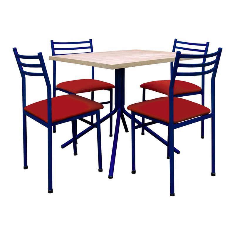 FUTONES Y MUEBLES - Comedor metálico 4 sillas Summer Azul/Rojo