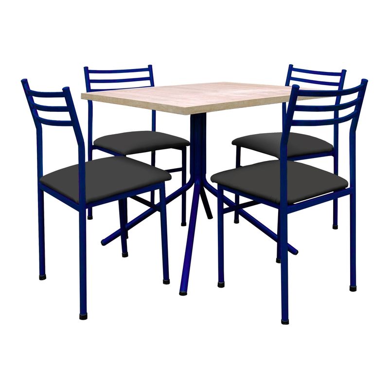 FUTONES Y MUEBLES - Comedor metálico 4 sillas Summer Azul/Negro