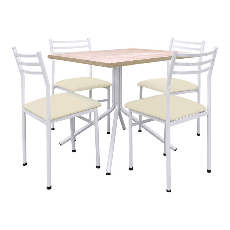 FUTONES Y MUEBLES - Comedor metálico 4 sillas Summer Blanco/Crudo