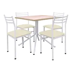 FUTONES Y MUEBLES - Comedor metálico 4 sillas Summer Blanco/Crudo