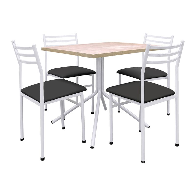 FUTONES Y MUEBLES - Comedor metálico 4 sillas Summer Blanco/Negro