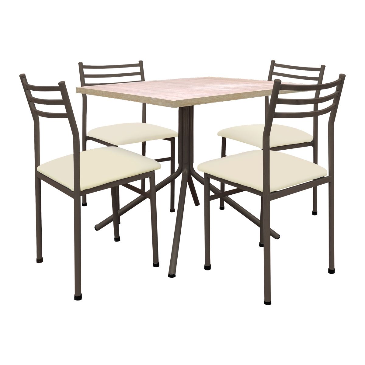 FUTONES Y MUEBLES - Comedor metálico 4 sillas Summer Castaño/Crudo.