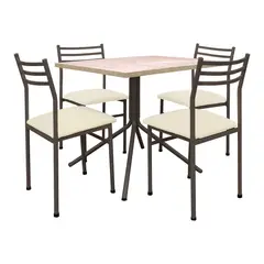 FUTONES Y MUEBLES - Comedor metálico 4 sillas Summer Castaño/Crudo