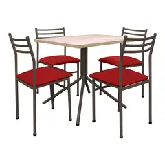 FUTONES Y MUEBLES - Comedor metálico 4 sillas Summer Castaño/Rojo