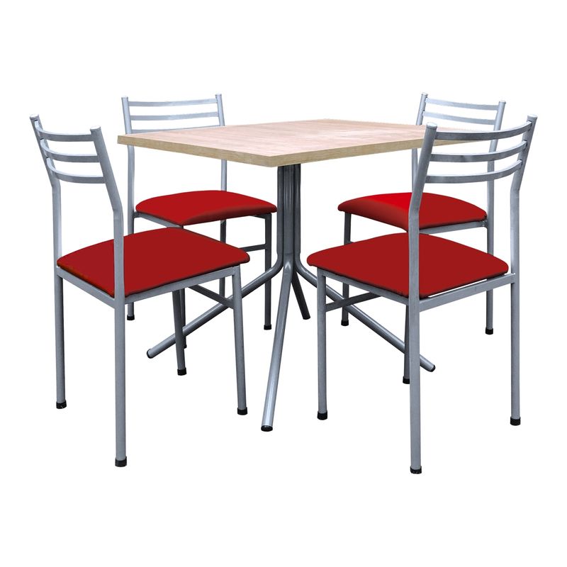 FUTONES Y MUEBLES - Comedor metálico 4 sillas Summer Ceniza/Rojo