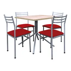 FUTONES Y MUEBLES - Comedor metálico 4 sillas Summer Ceniza/Rojo.