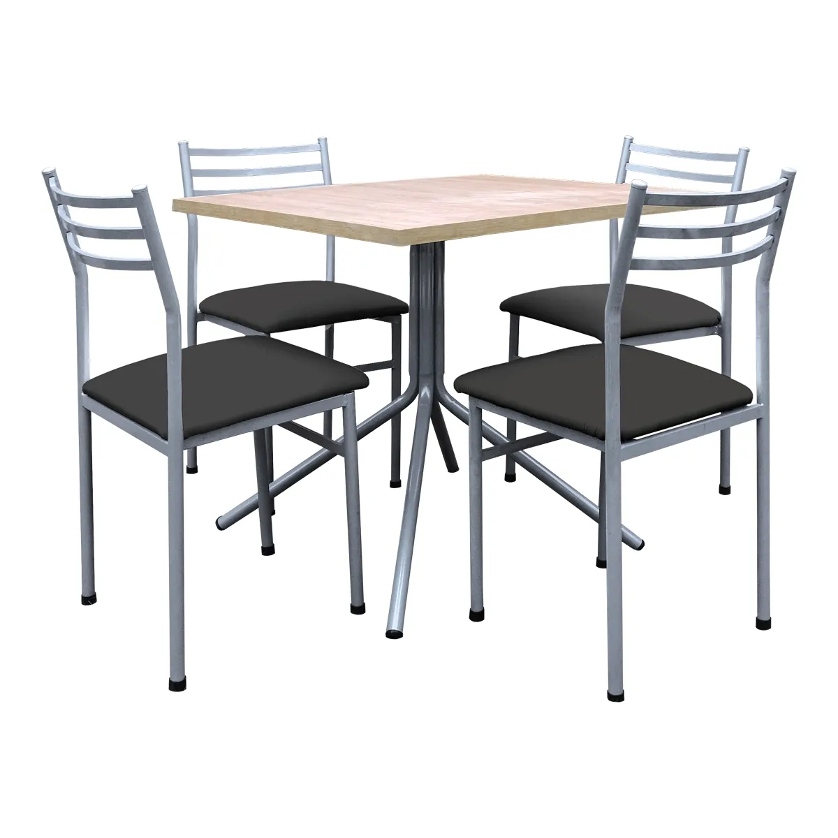 FUTONES Y MUEBLES - Comedor metálico 4 sillas Summer Ceniza/Negro.